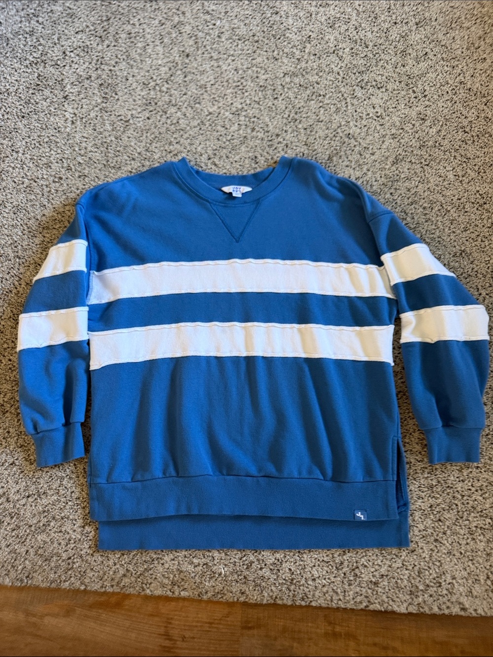 JoyLab Blue and White Striped Crewneck Sweatshirt